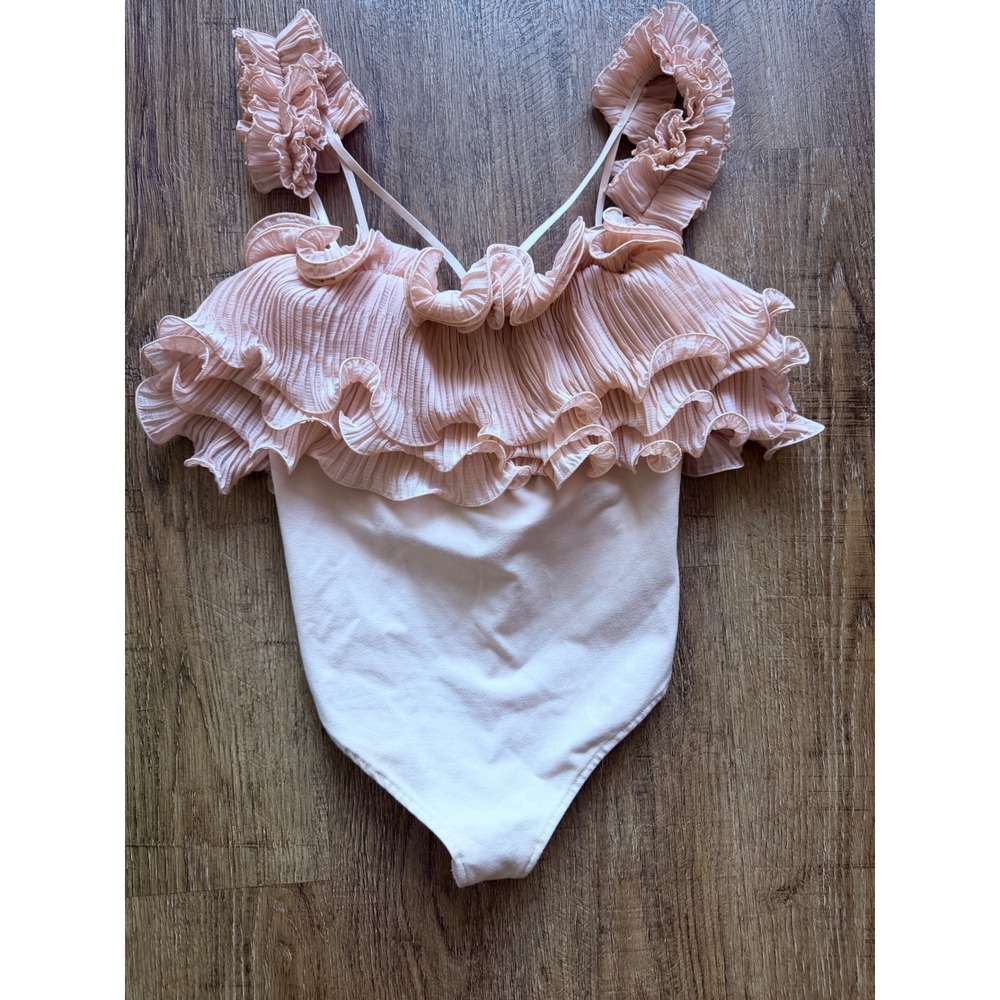 Intimately Free People Ruffle Bodysuit‎ Pink Pleated Tiered M OB1069507